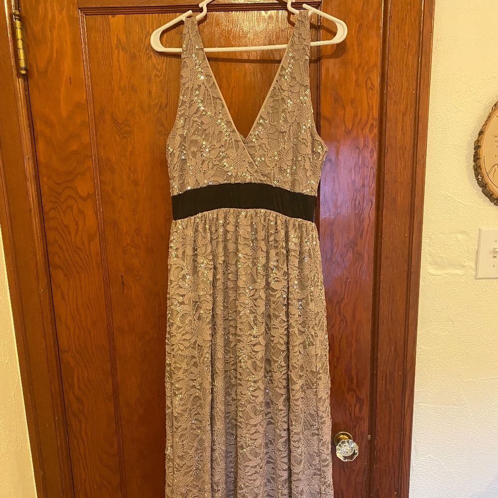 Taupe sequin floor length dress